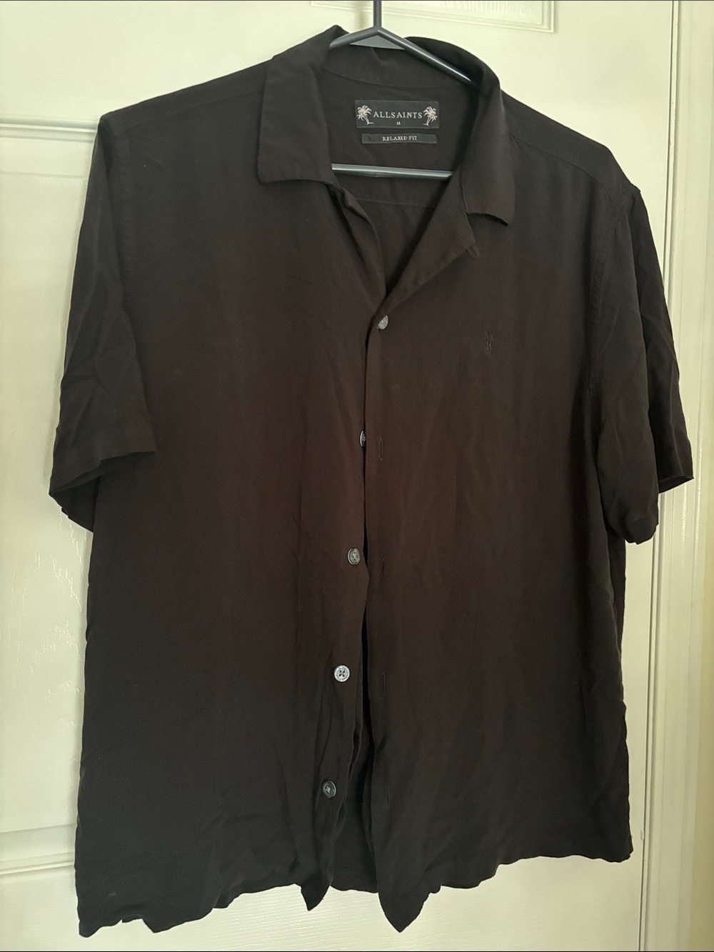 AllSaints Men's Black Short-Sleeve Button-Down Camp Shirt
